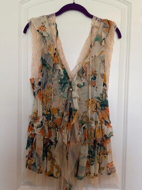 Anthropologie NWT Sheer Floral Lace Ruffle Blouse
